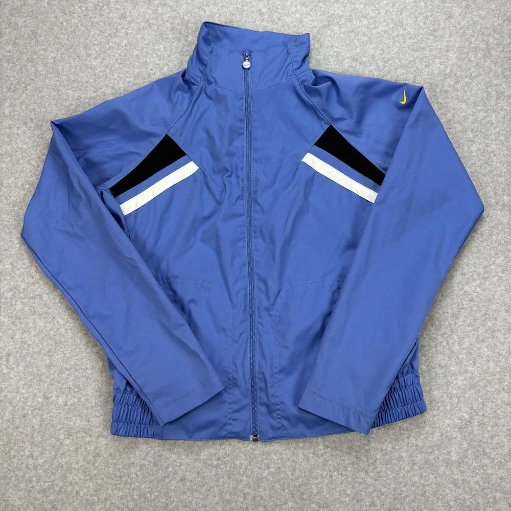 Vintage Nike Track Jacket Girls L Blue Full Zip Colorblock Y2K Swoosh Silver Tag